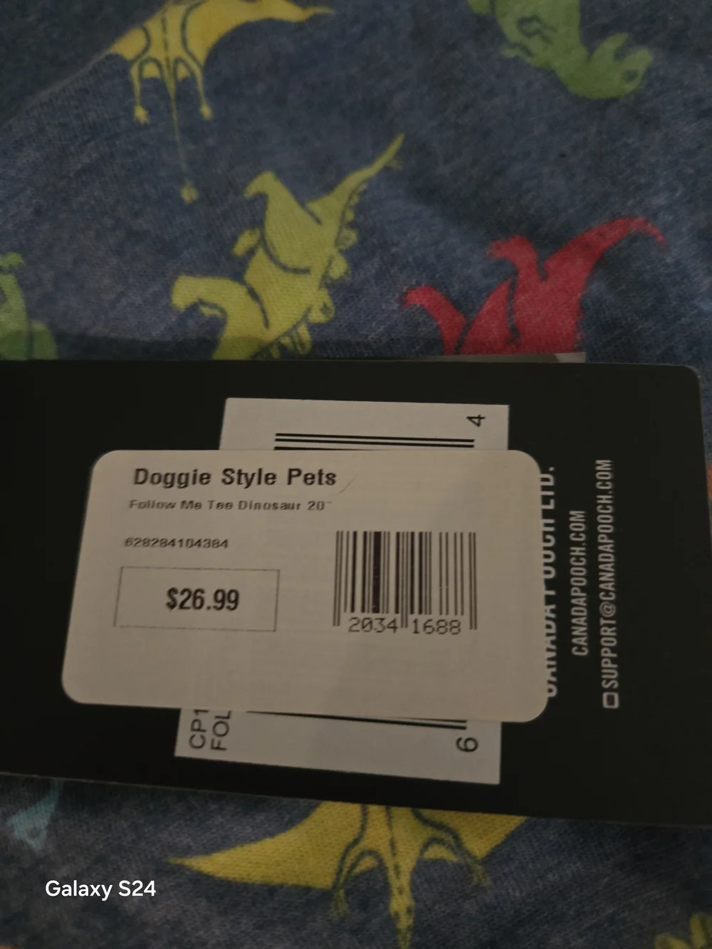 Canada Pooch Dog Follow Me Tee 20 Inch For 33-40 Lbs New Dinosaur Print